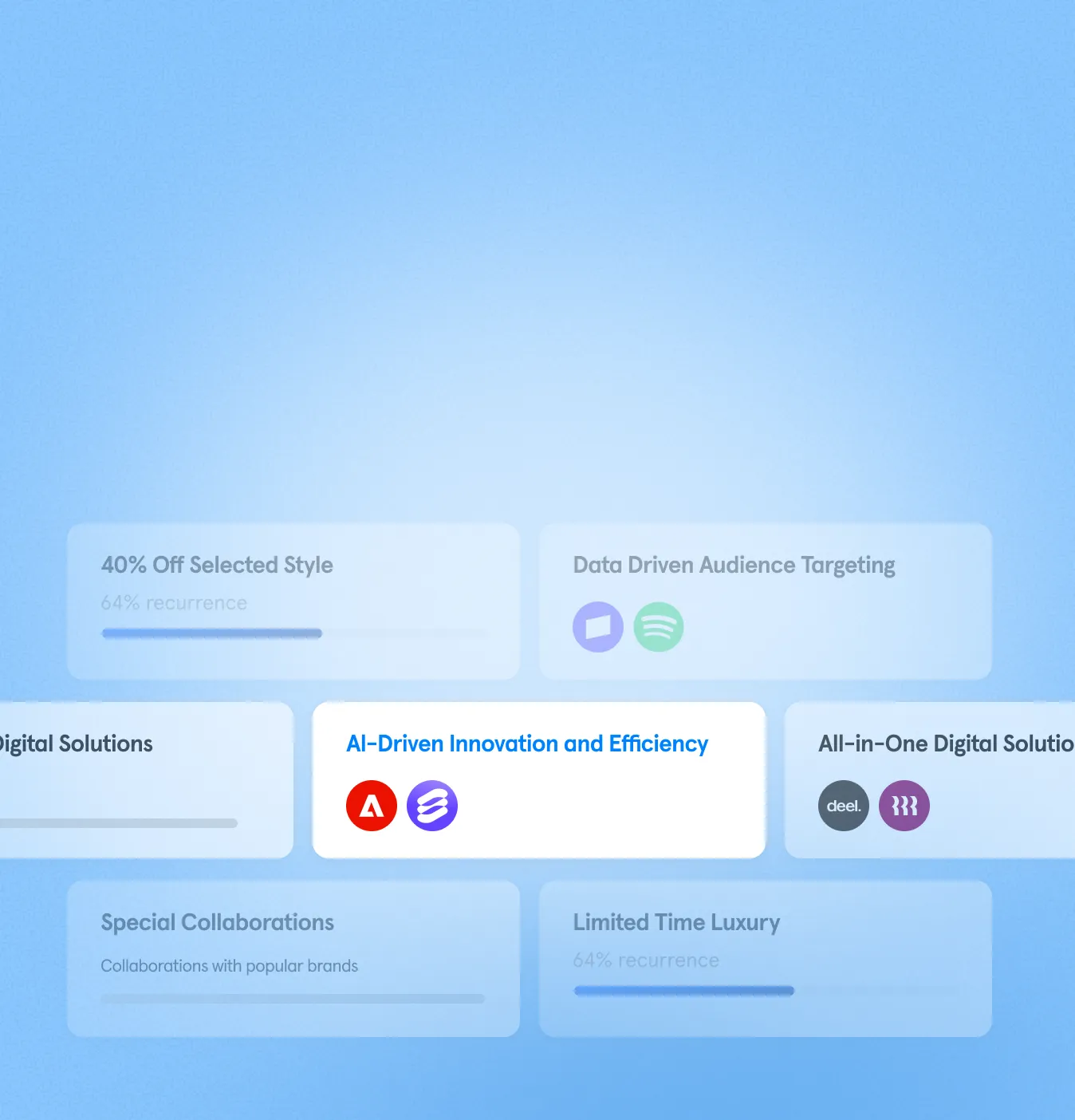Competitor positioning matrix identifying dominant advertising angles such as AI-driven innovation, all-in-one digital solutions, and limited-time offers, with recurrence indicators to reveal market-proven value propositions.